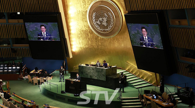 이재명 대통령이 23일(현지시간) 미국 뉴욕 유엔본부 총회장에서 기조연설을 하고 있다.